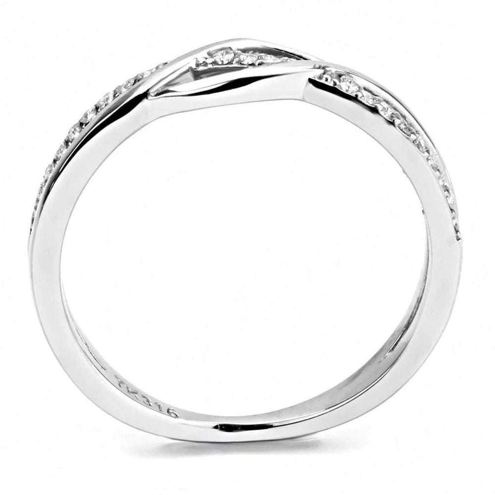 DA157 - High polished (no plating) Stainless Steel Ring with AAA Grade CZ in Clear - Alamode - Flyclothing LLC