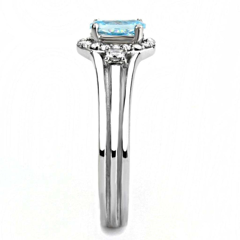 DA166 - High polished (no plating) Stainless Steel Ring with AAA Grade CZ in Sea Blue - Alamode - Flyclothing LLC