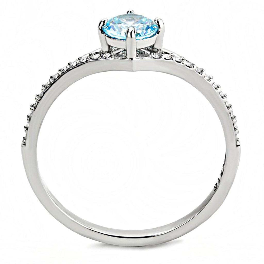 DA167 - High polished (no plating) Stainless Steel Ring with AAA Grade CZ in Sea Blue - Alamode - Flyclothing LLC