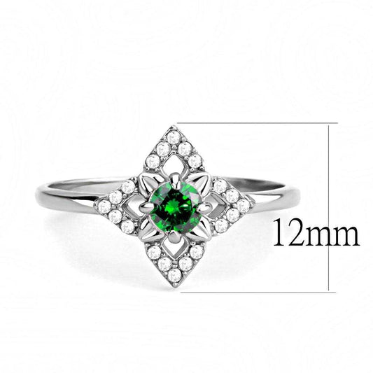 DA168 - High polished (no plating) Stainless Steel Ring with AAA Grade CZ in Emerald - Alamode - Flyclothing LLC