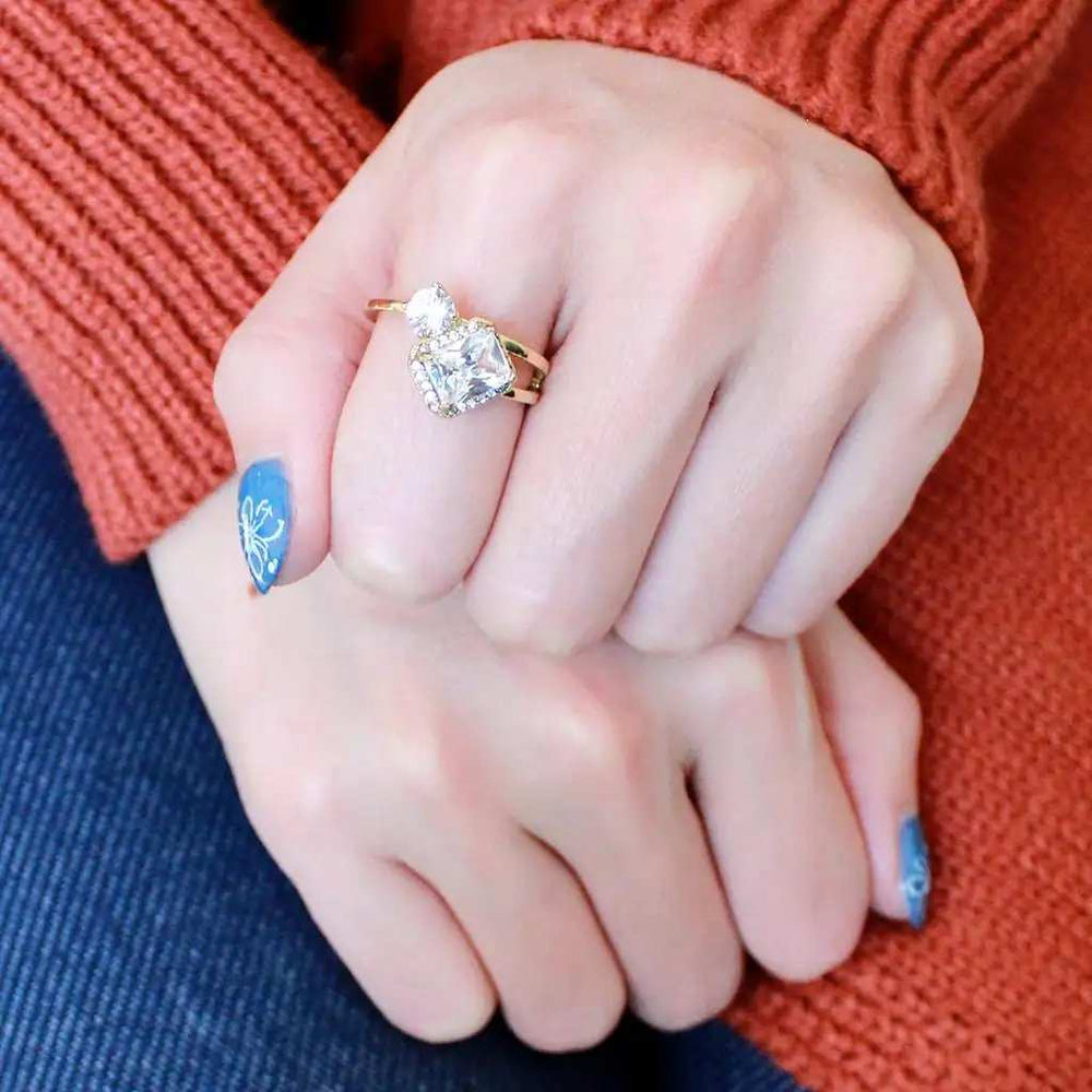 DA173 - IP Gold(Ion Plating) Stainless Steel Ring with AAA Grade CZ in Clear - Alamode - Flyclothing LLC