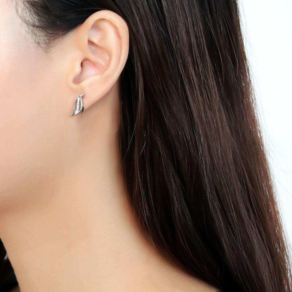 DA175 - High polished (no plating) Stainless Steel Earrings with AAA Grade CZ in Clear - Alamode - Flyclothing LLC