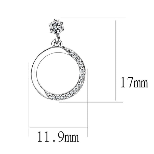 DA180 - High polished (no plating) Stainless Steel Earrings with AAA Grade CZ in Clear - Alamode - Flyclothing LLC