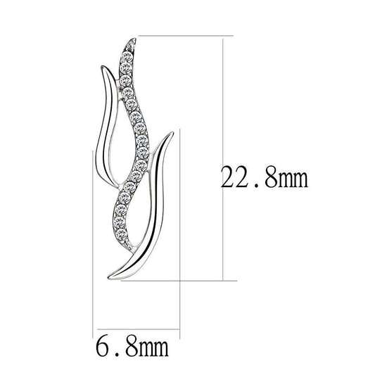 DA182 - High polished (no plating) Stainless Steel Earrings with AAA Grade CZ in Clear - Alamode - Flyclothing LLC