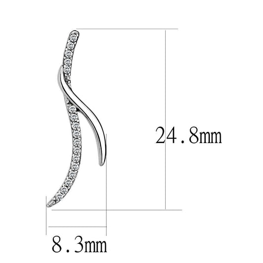 DA183 - High polished (no plating) Stainless Steel Earrings with AAA Grade CZ in Clear - Alamode - Flyclothing LLC