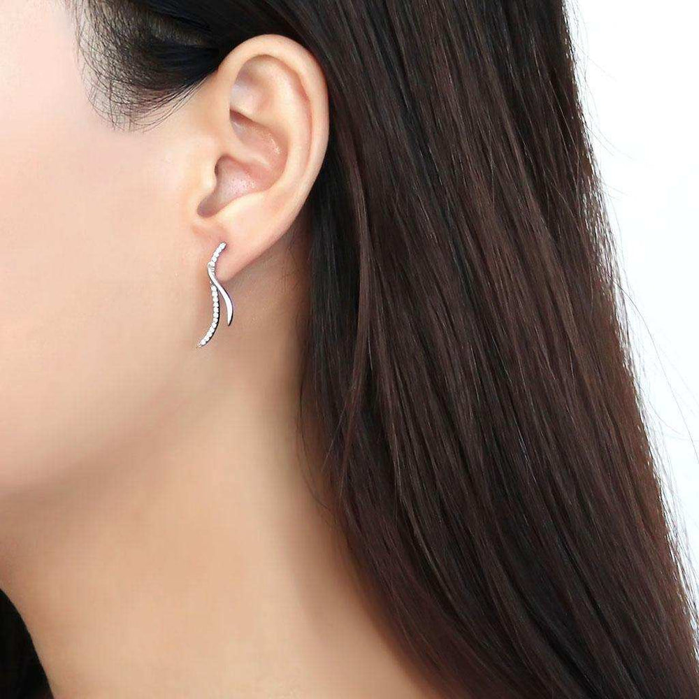 DA183 - High polished (no plating) Stainless Steel Earrings with AAA Grade CZ in Clear - Alamode - Flyclothing LLC