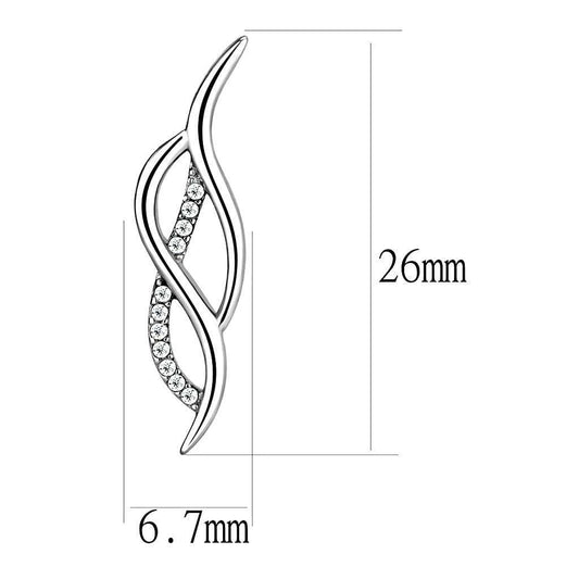 DA187 - High polished (no plating) Stainless Steel Earrings with AAA Grade CZ in Clear - Alamode - Flyclothing LLC