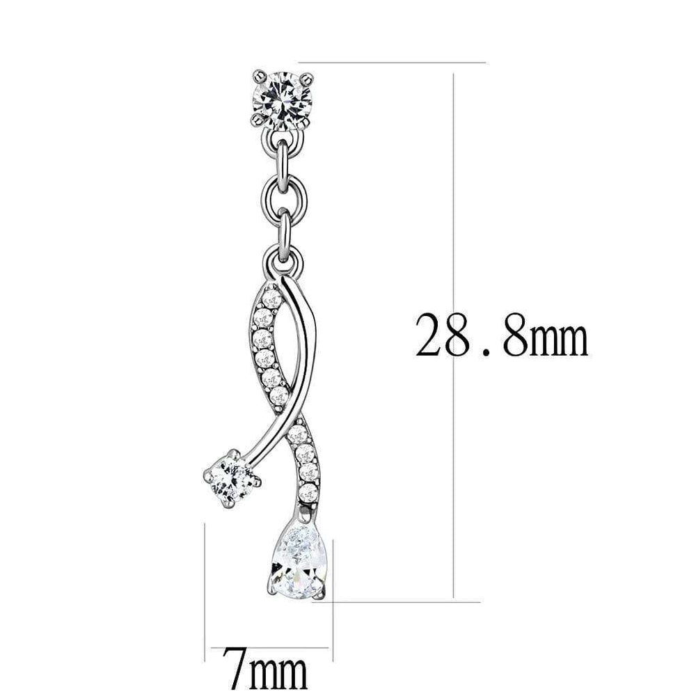 DA190 - High polished (no plating) Stainless Steel Earrings with AAA Grade CZ in Clear - Alamode - Flyclothing LLC