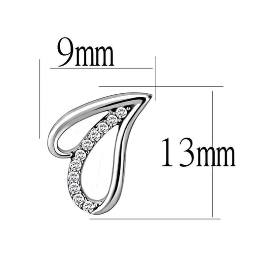 DA195 - High polished (no plating) Stainless Steel Earrings with AAA Grade CZ in Clear - Alamode - Flyclothing LLC
