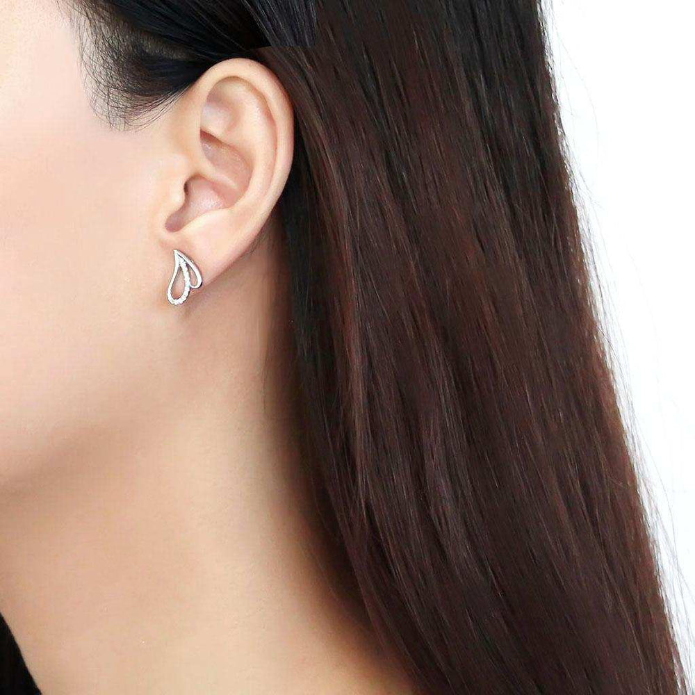 DA195 - High polished (no plating) Stainless Steel Earrings with AAA Grade CZ in Clear - Alamode - Flyclothing LLC