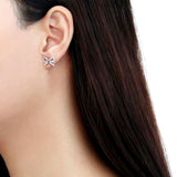 DA197 - High polished (no plating) Stainless Steel Earrings with AAA Grade CZ in Clear - Alamode - Flyclothing LLC