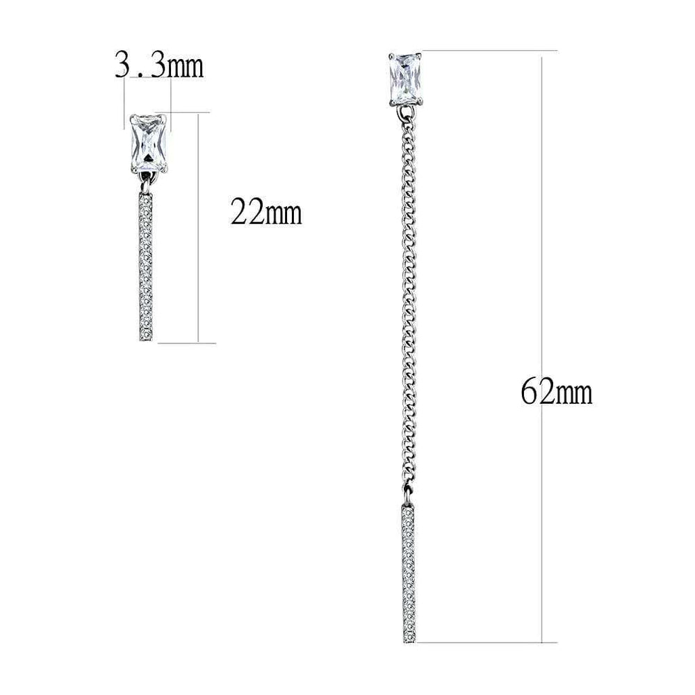 DA202 - High polished (no plating) Stainless Steel Earrings with AAA Grade CZ in Clear - Alamode - Flyclothing LLC