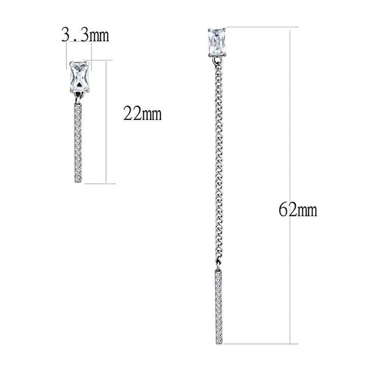 DA202 - High polished (no plating) Stainless Steel Earrings with AAA Grade CZ in Clear - Alamode - Flyclothing LLC