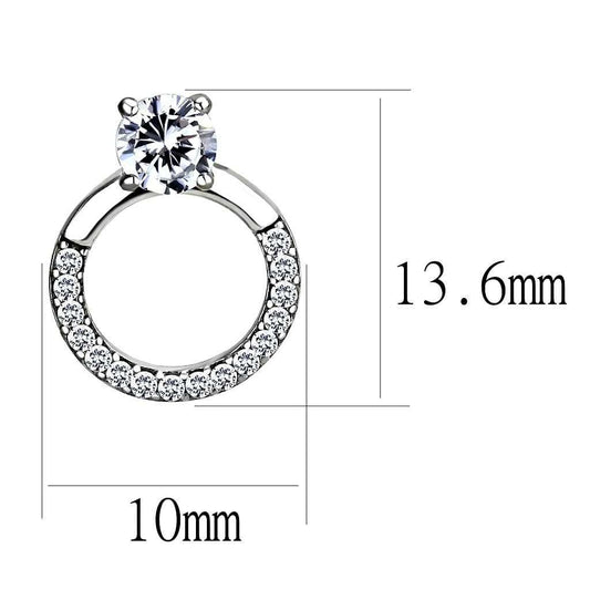 DA208 - High polished (no plating) Stainless Steel Earrings with AAA Grade CZ in Clear - Alamode - Flyclothing LLC