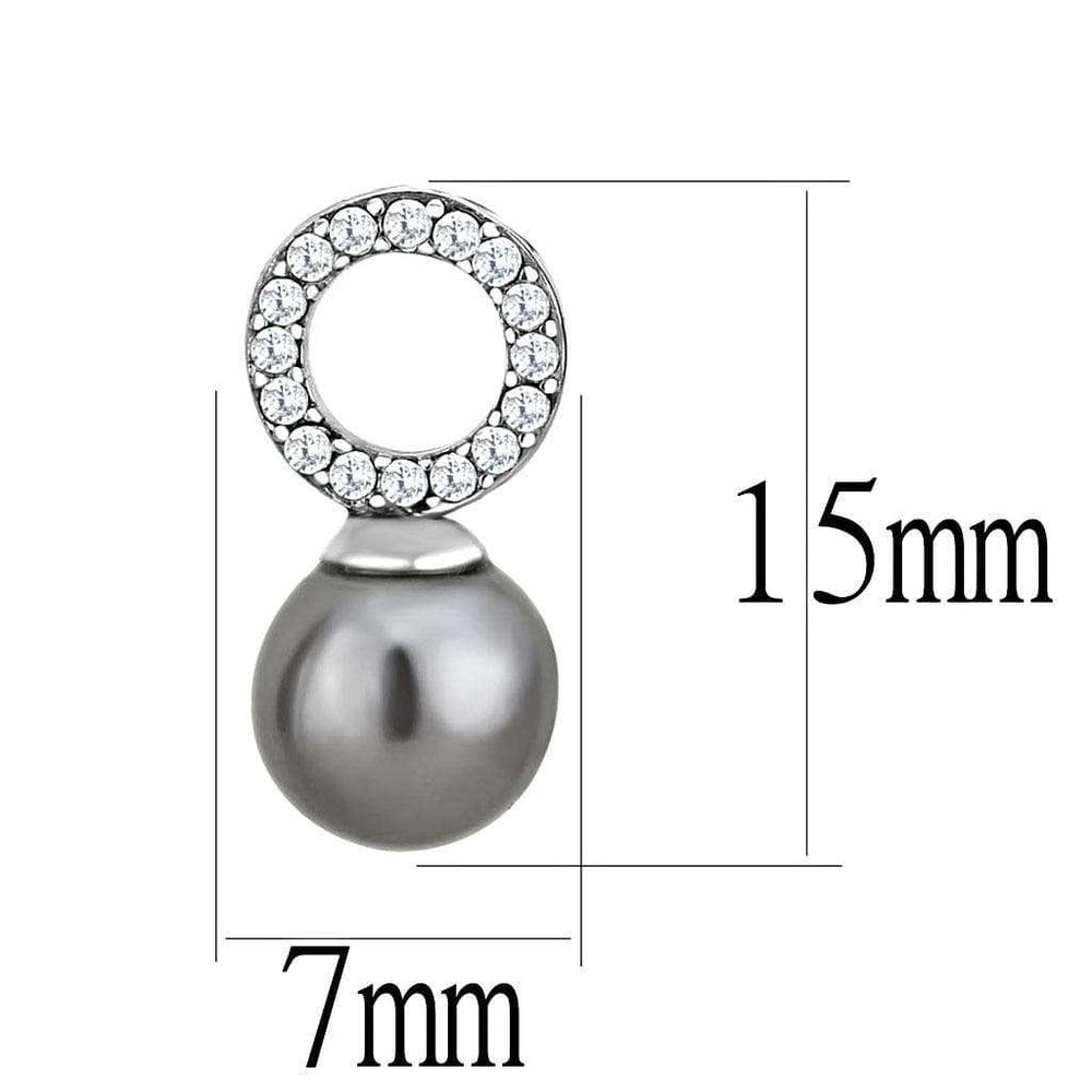 DA221 - High polished (no plating) Stainless Steel Earrings with Synthetic Pearl in Gray - Alamode - Flyclothing LLC