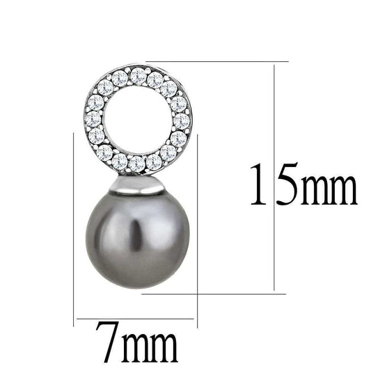 DA221 - High polished (no plating) Stainless Steel Earrings with Synthetic Pearl in Gray - Alamode - Flyclothing LLC