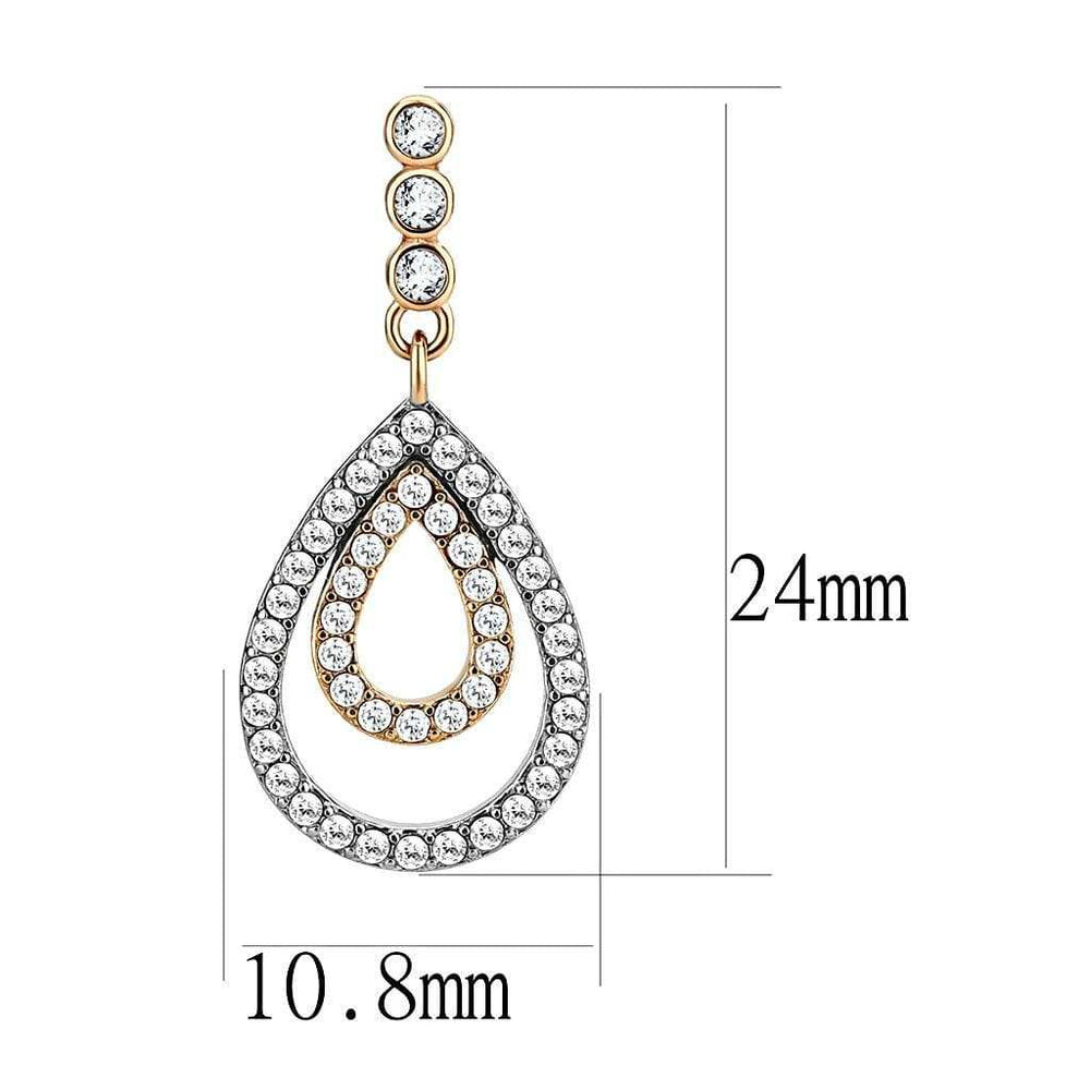DA227 - Two-Tone IP Rose Gold Stainless Steel Earrings with AAA Grade CZ in Clear - Alamode - Flyclothing LLC