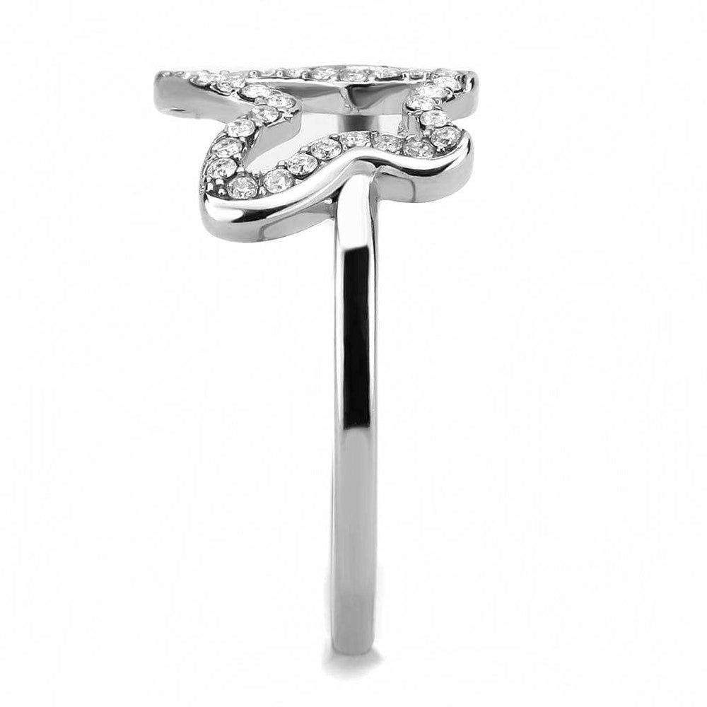 DA241 - High polished (no plating) Stainless Steel Ring with AAA Grade CZ in Clear - Alamode - Flyclothing LLC