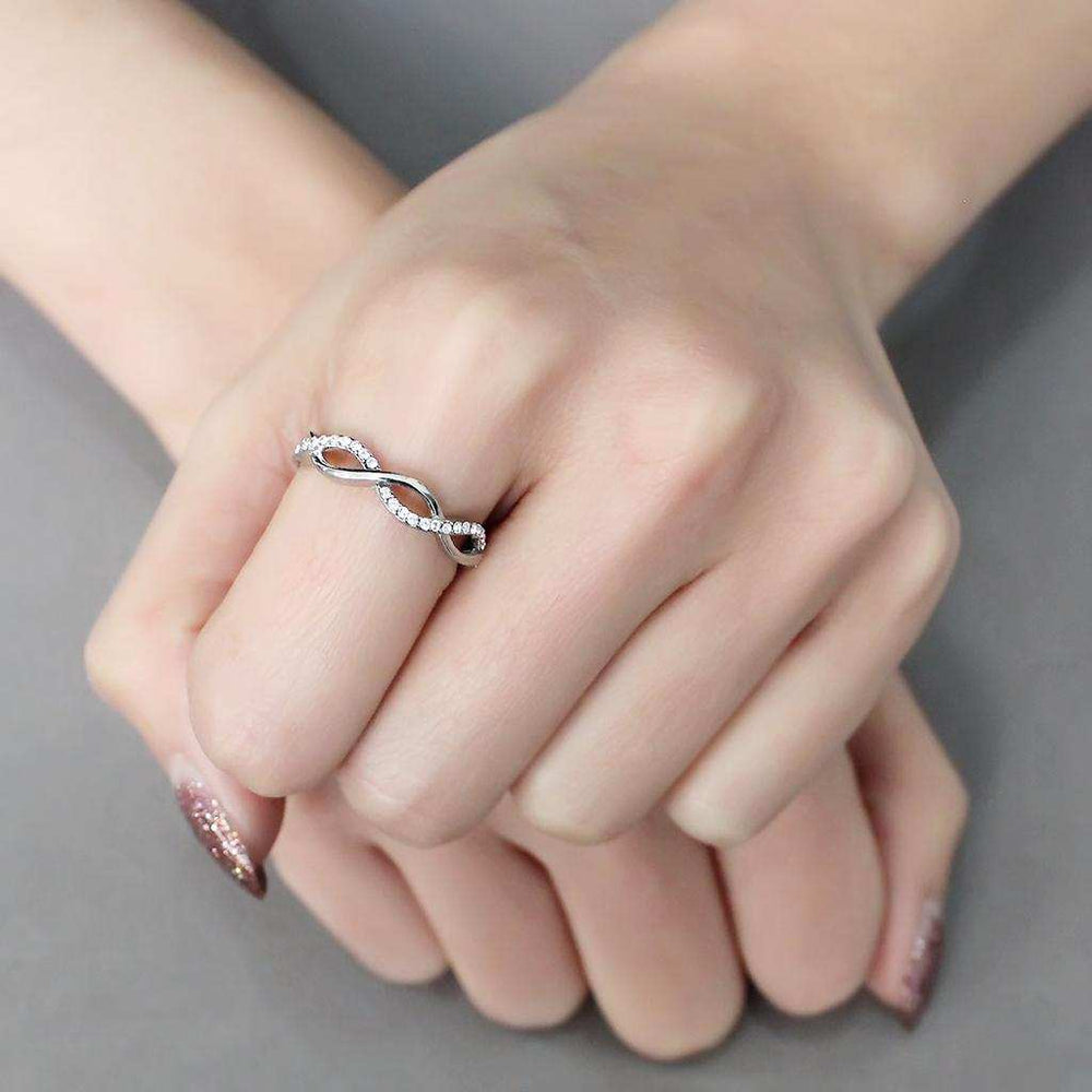 DA243 - High polished (no plating) Stainless Steel Ring with AAA Grade CZ in Clear - Alamode - Flyclothing LLC