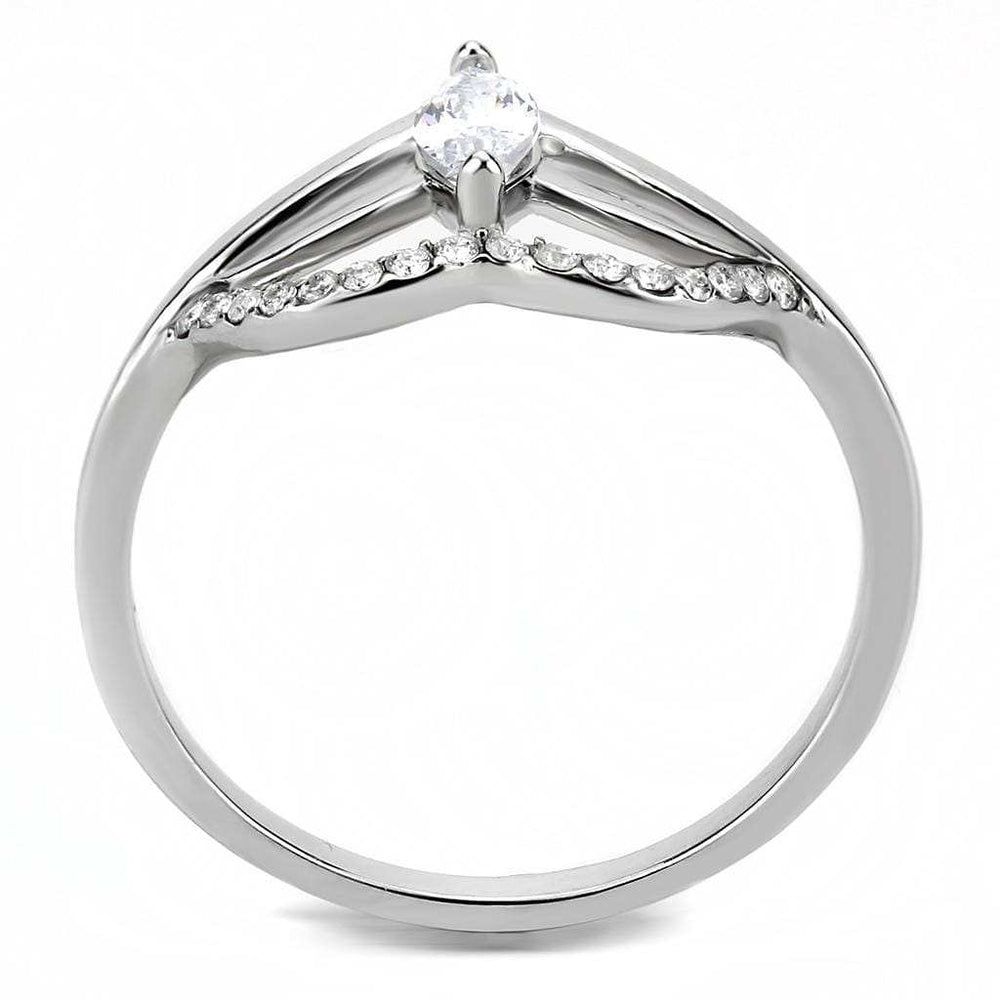 DA248 - High polished (no plating) Stainless Steel Ring with AAA Grade CZ in Clear - Alamode - Flyclothing LLC
