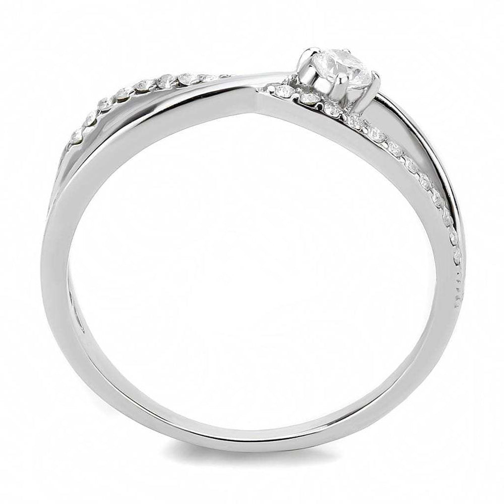 DA261 - High polished (no plating) Stainless Steel Ring with AAA Grade CZ in Clear - Alamode - Flyclothing LLC