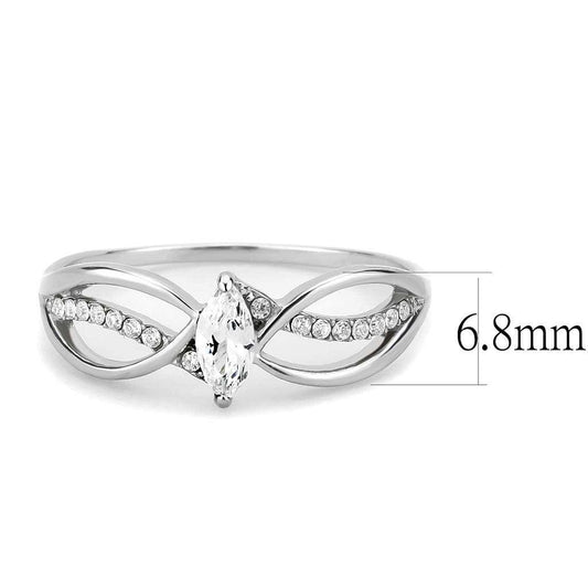 DA262 - High polished (no plating) Stainless Steel Ring with AAA Grade CZ in Clear - Alamode - Flyclothing LLC