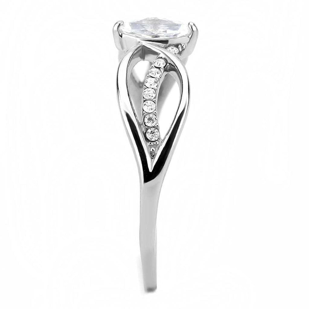 DA262 - High polished (no plating) Stainless Steel Ring with AAA Grade CZ in Clear - Alamode - Flyclothing LLC