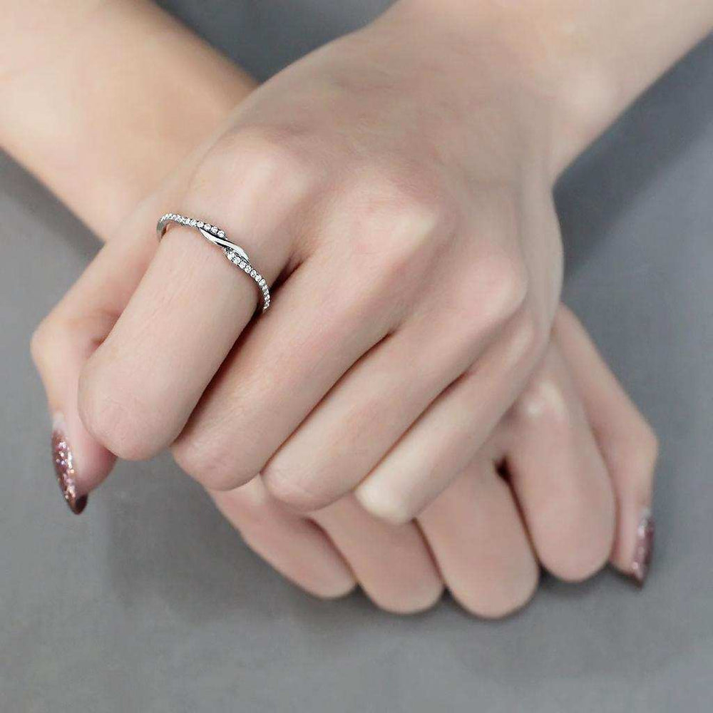 DA263 - High polished (no plating) Stainless Steel Ring with AAA Grade CZ in Clear - Alamode - Flyclothing LLC