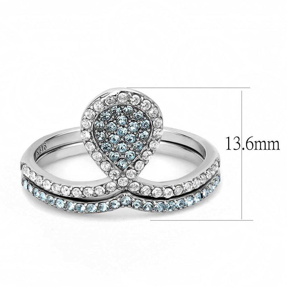 DA268 - High polished (no plating) Stainless Steel Ring with AAA Grade CZ in Sea Blue - Alamode - Flyclothing LLC
