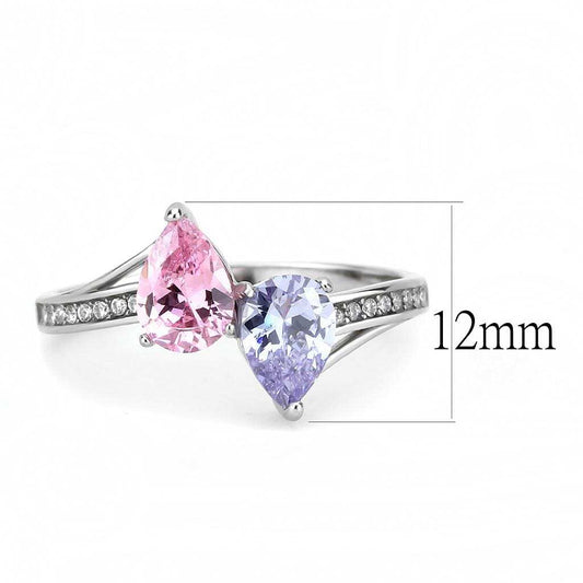 DA270 - High polished (no plating) Stainless Steel Ring with AAA Grade CZ in Multi Color - Alamode - Flyclothing LLC