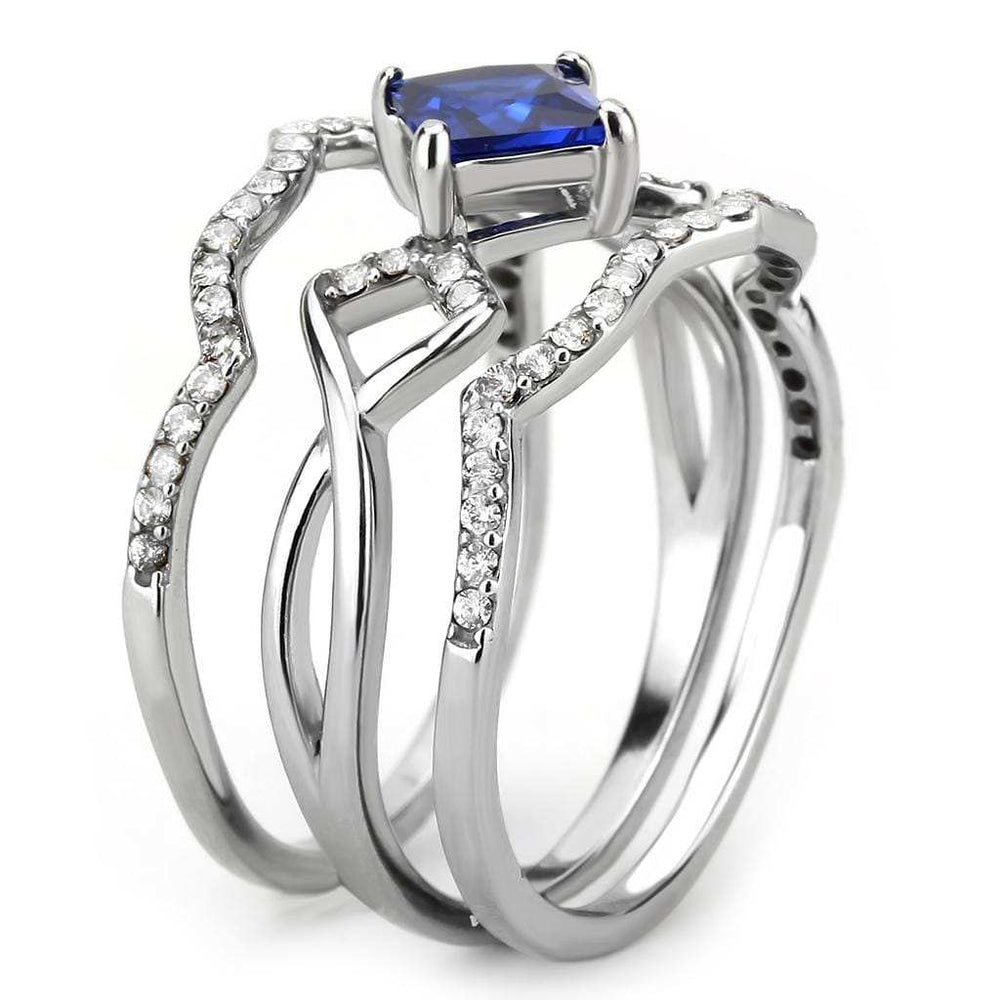 DA272 - High polished (no plating) Stainless Steel Ring with Synthetic Spinel in London Blue - Alamode - Flyclothing LLC