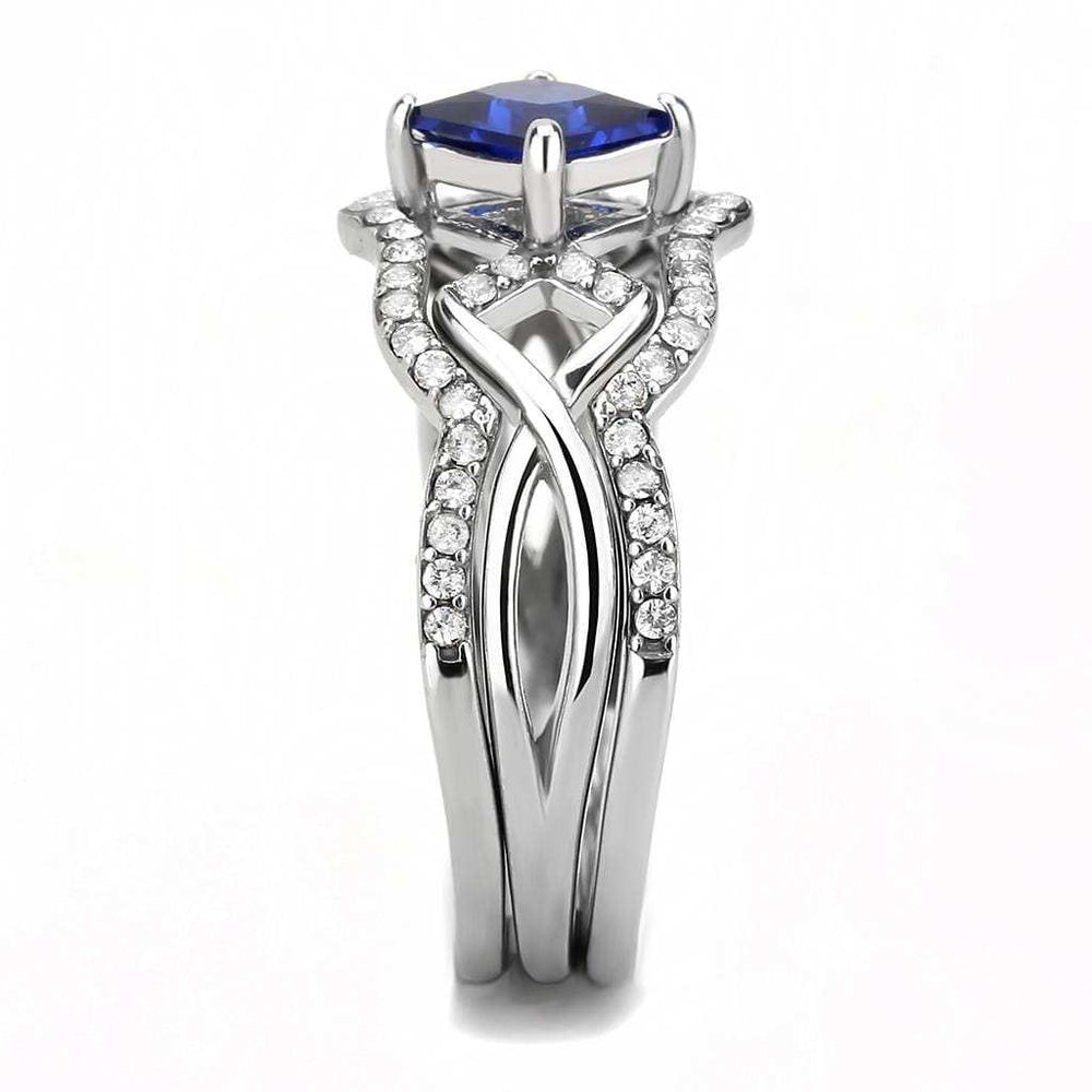 DA272 - High polished (no plating) Stainless Steel Ring with Synthetic Spinel in London Blue - Alamode - Flyclothing LLC