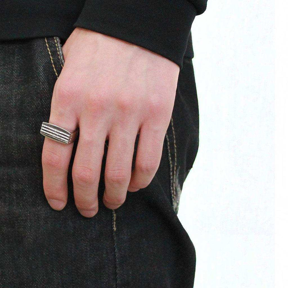 DA279 - High polished (no plating) Stainless Steel Ring with AAA Grade CZ in Clear - Alamode - Flyclothing LLC