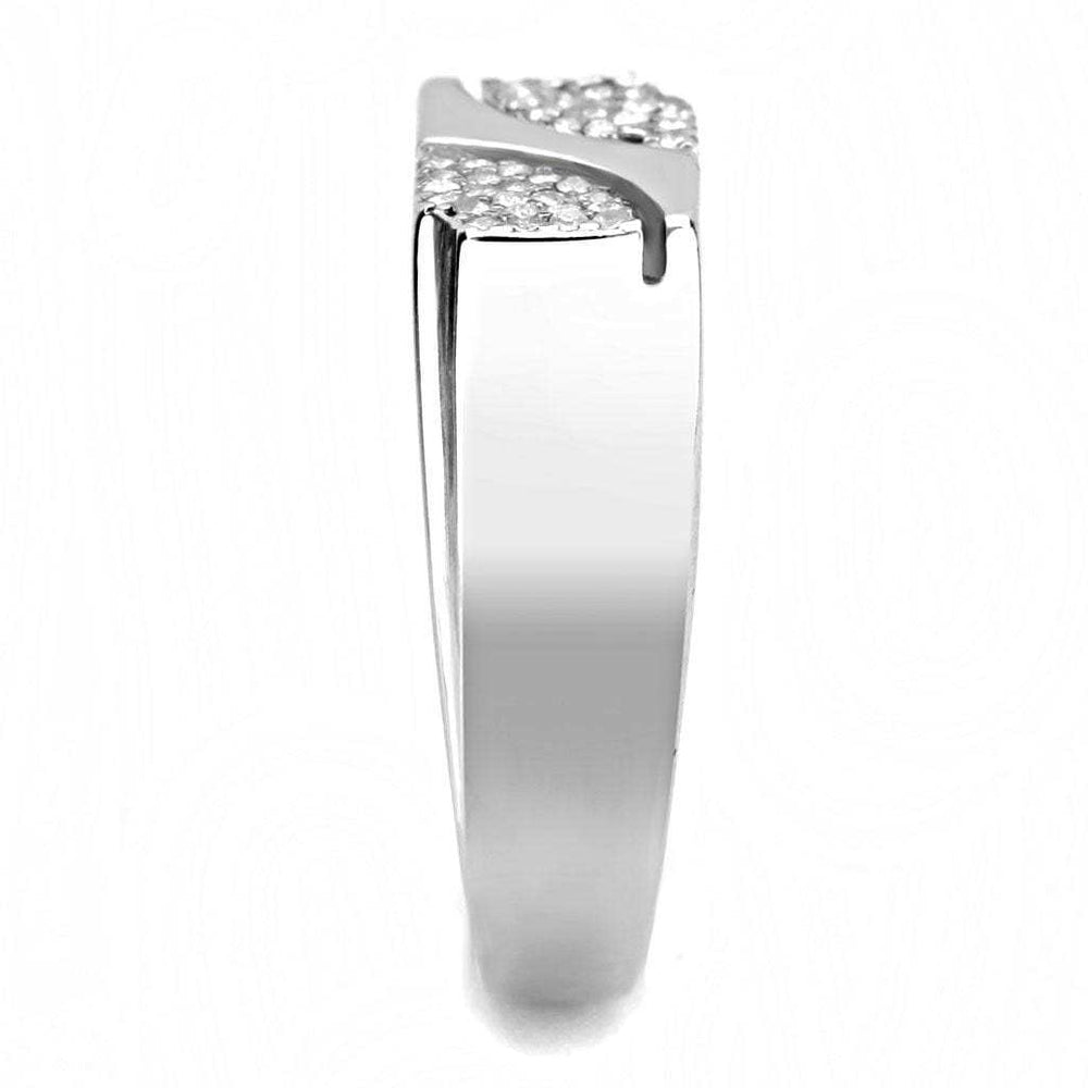 DA280 - High polished (no plating) Stainless Steel Ring with AAA Grade CZ in Clear - Alamode - Flyclothing LLC