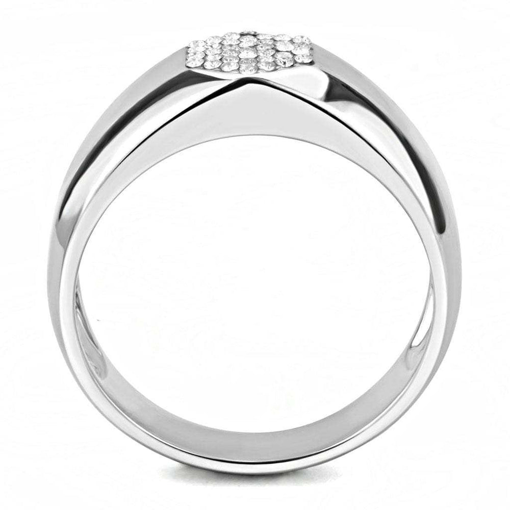 DA281 - High polished (no plating) Stainless Steel Ring with AAA Grade CZ in Clear - Alamode - Flyclothing LLC