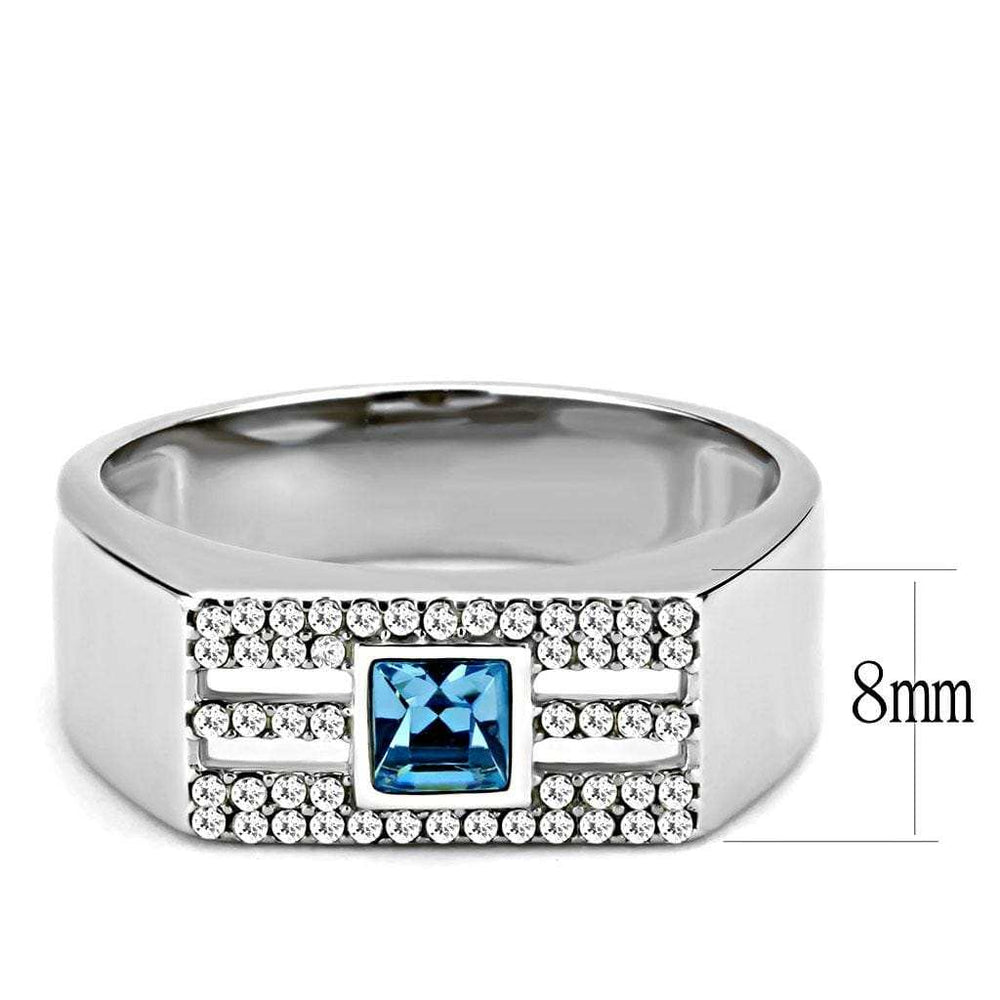 DA283 - High polished (no plating) Stainless Steel Ring with Top Grade Crystal in Sea Blue - Alamode - Flyclothing LLC