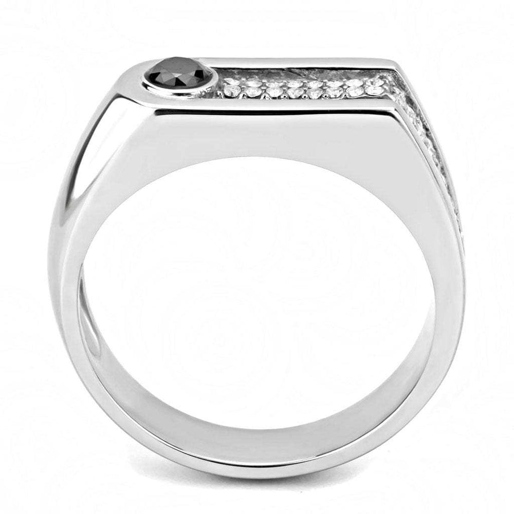 DA286 - High polished (no plating) Stainless Steel Ring with AAA Grade CZ in Black Diamond - Alamode - Flyclothing LLC