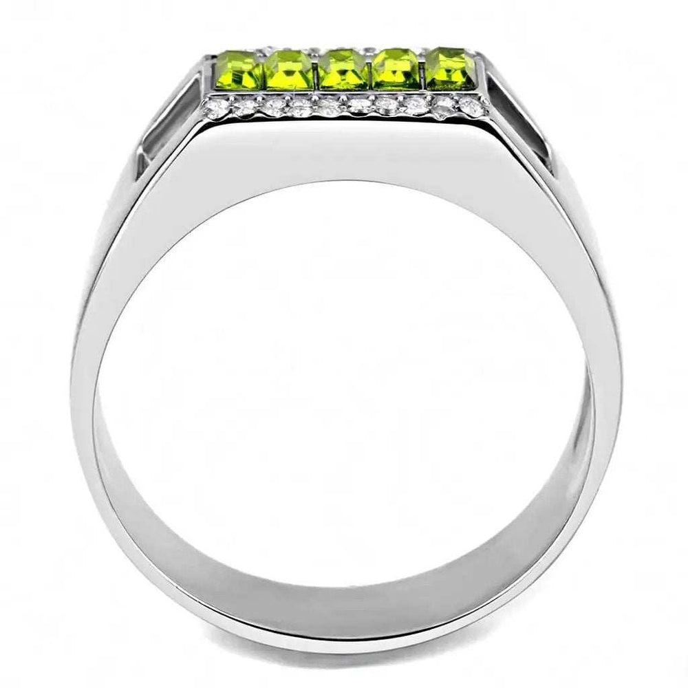 DA289 - High polished (no plating) Stainless Steel Ring with Top Grade Crystal in Olivine color - Alamode - Flyclothing LLC