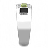 DA289 - High polished (no plating) Stainless Steel Ring with Top Grade Crystal in Olivine color - Alamode - Flyclothing LLC