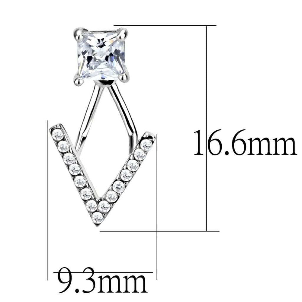 DA292 - High polished (no plating) Stainless Steel Earrings with AAA Grade CZ in Clear - Alamode - Flyclothing LLC