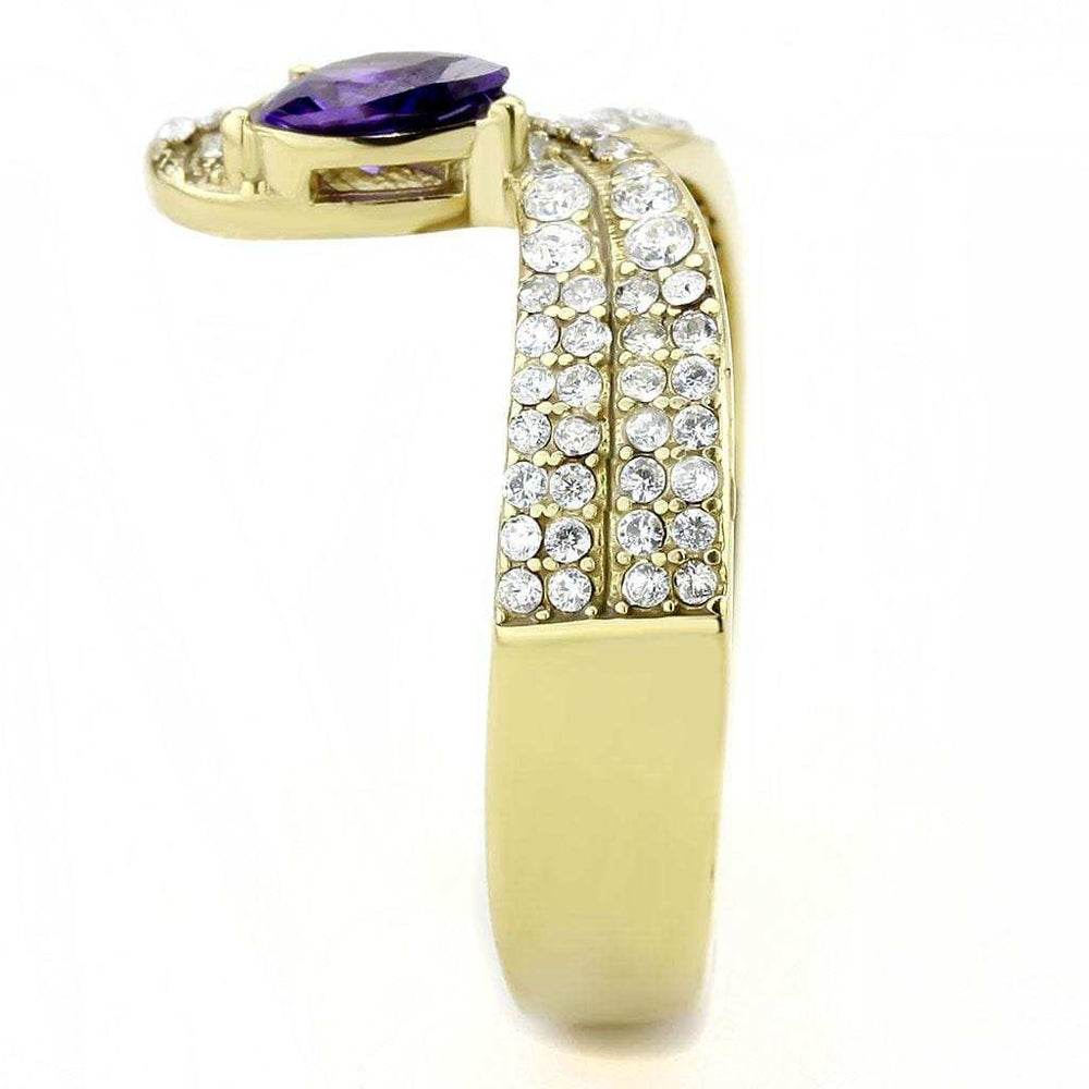 DA304 - IP Gold(Ion Plating) Stainless Steel Ring with AAA Grade CZ in Tanzanite - Alamode - Flyclothing LLC