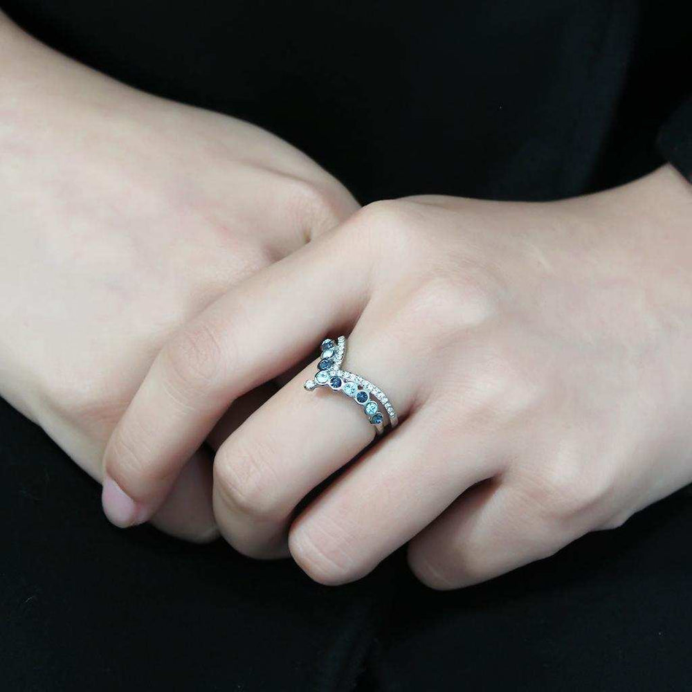 DA305 - No Plating Stainless Steel Ring with Top Grade Crystal in Multi Color - Alamode - Flyclothing LLC