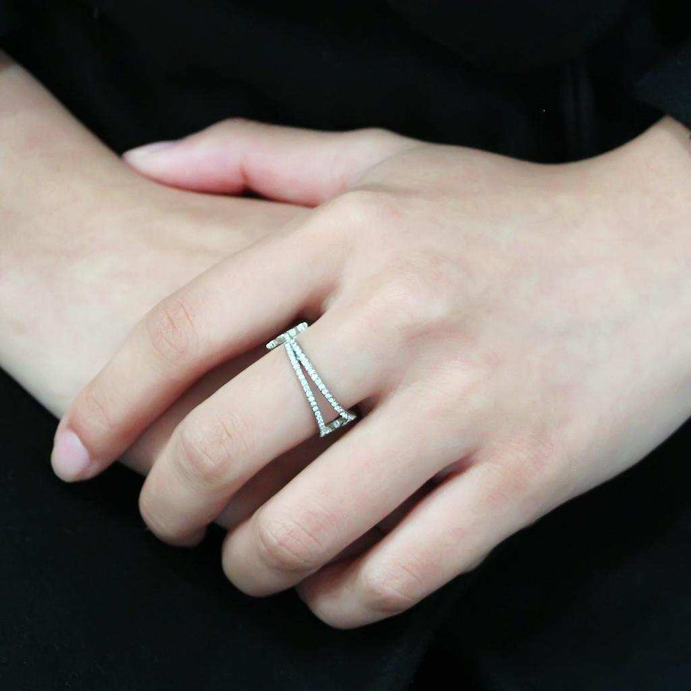 DA310 - No Plating Stainless Steel Ring with AAA Grade CZ in Clear - Alamode - Flyclothing LLC