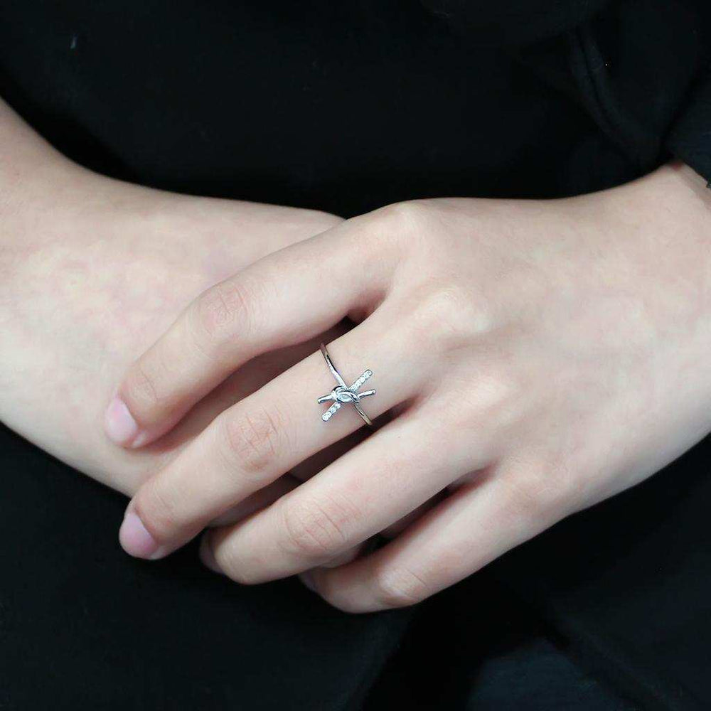 DA313 - No Plating Stainless Steel Ring with AAA Grade CZ in Clear - Alamode - Flyclothing LLC