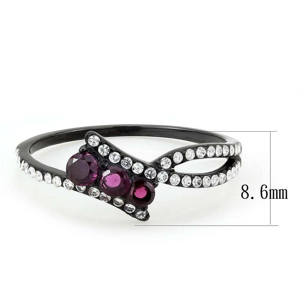 DA324 - IP Black(Ion Plating) Stainless Steel Ring with AAA Grade CZ in Fuchsia - Alamode - Flyclothing LLC