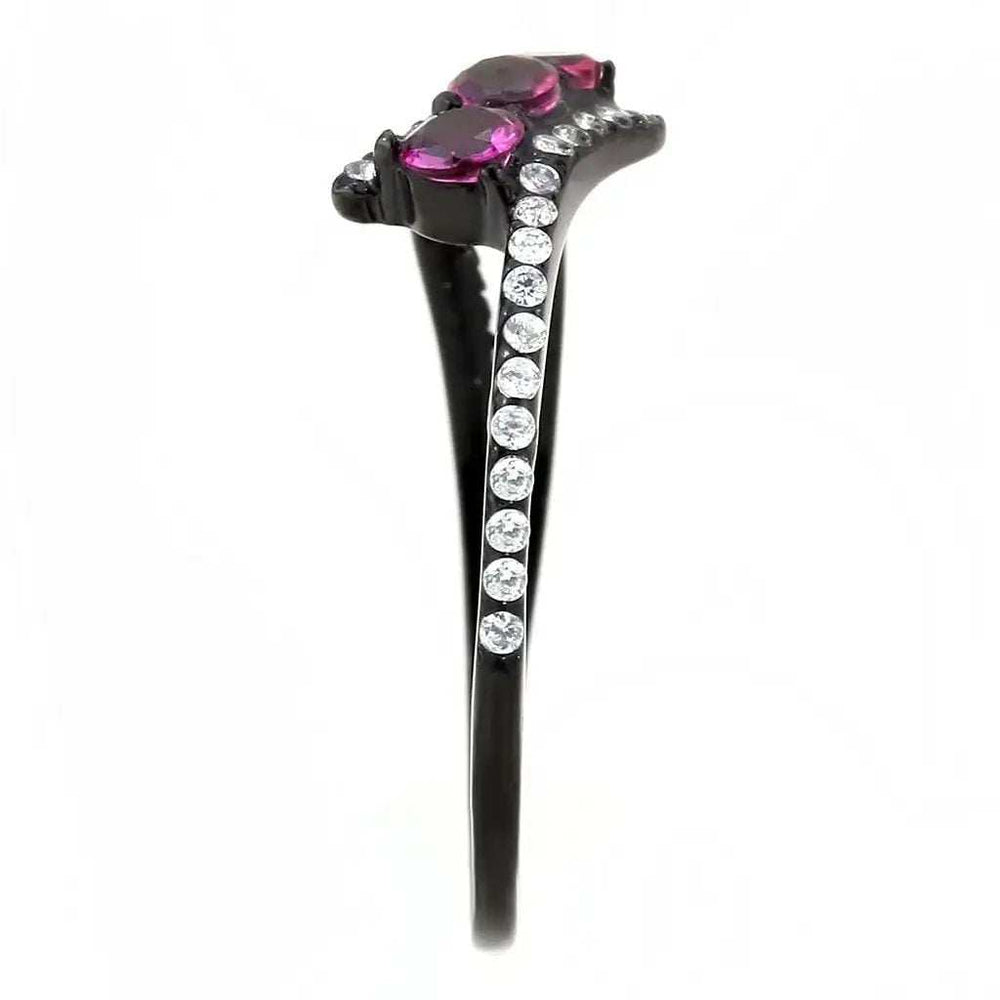 DA324 - IP Black(Ion Plating) Stainless Steel Ring with AAA Grade CZ in Fuchsia - Alamode - Flyclothing LLC