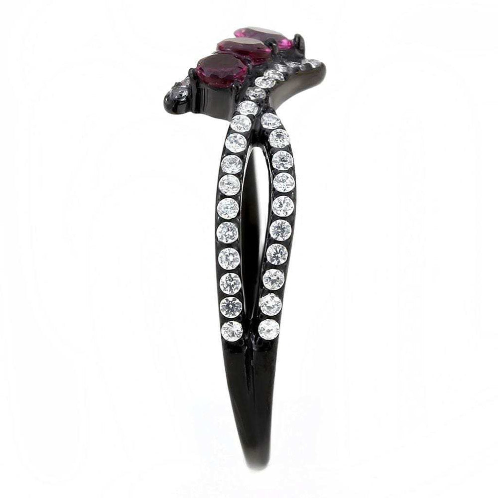 DA324 - IP Black(Ion Plating) Stainless Steel Ring with AAA Grade CZ in Fuchsia - Alamode - Flyclothing LLC