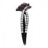 DA324 - IP Black(Ion Plating) Stainless Steel Ring with AAA Grade CZ in Fuchsia - Alamode - Flyclothing LLC