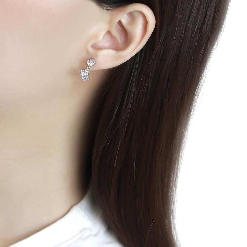 DA332 - No Plating Stainless Steel Earrings with AAA Grade CZ in Clear - Alamode - Flyclothing LLC
