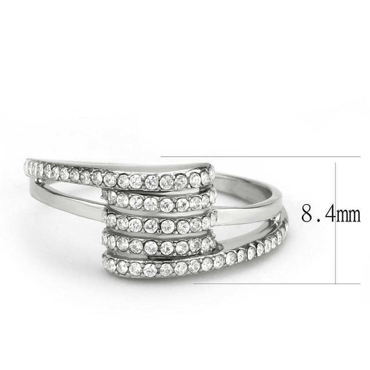 DA342 - No Plating Stainless Steel Ring with AAA Grade CZ in Clear - Alamode - Flyclothing LLC